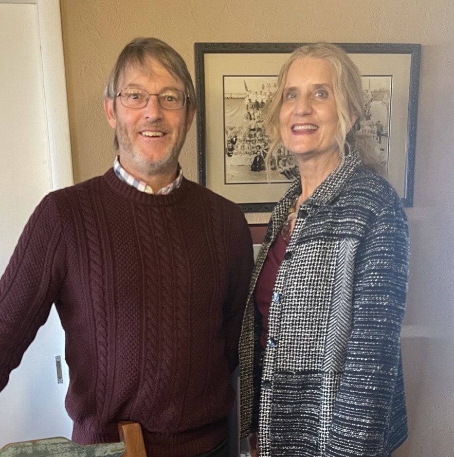 CPA John McGehee and attorney Beth Andersen pose for a photo together while recording episode nine of Beth’s “Breaking Upward” podcast