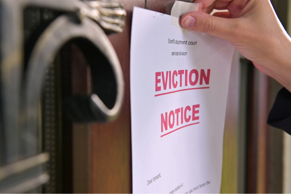 Colorado eviction law HB24-1098 explained with an image of an eviction notice put on a door